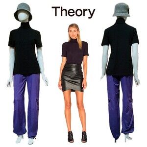 THEORY NEW Minimalist NANEIK Ranmire Turtleneck Short Sleeve Knit Top L